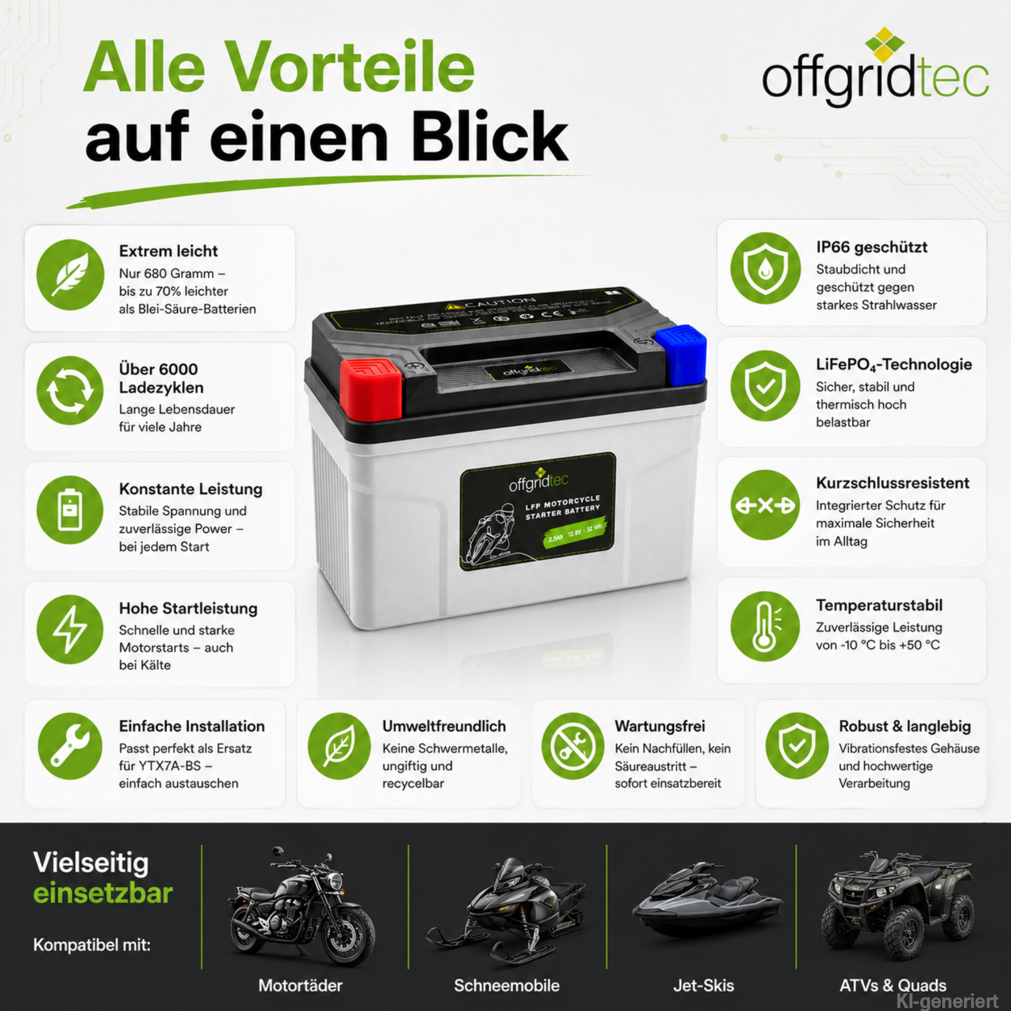 Motorradbatterie mit allen Vorteilen auf einen Blick