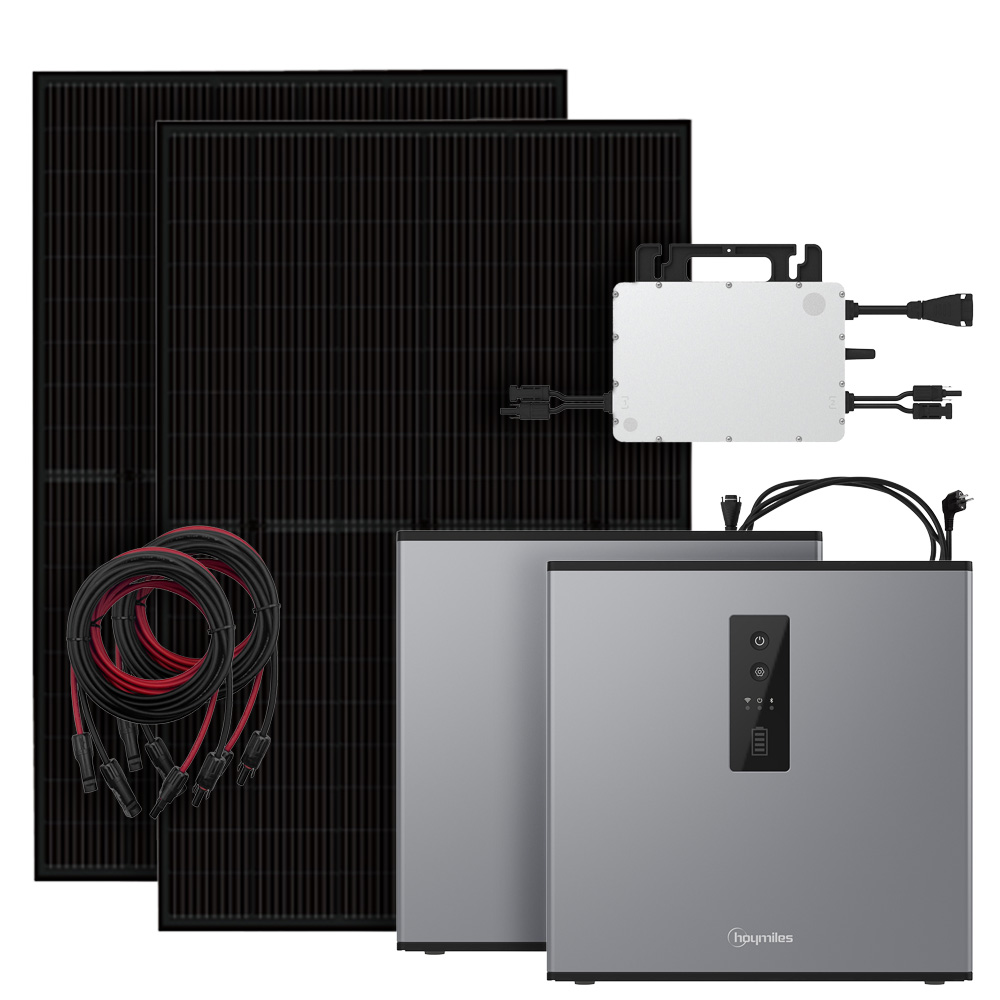 Solar-Komplettset mit 2 Full-Black Modulen, Hoymiles Wechselrichter, 2 Speichermodulen & Kabel