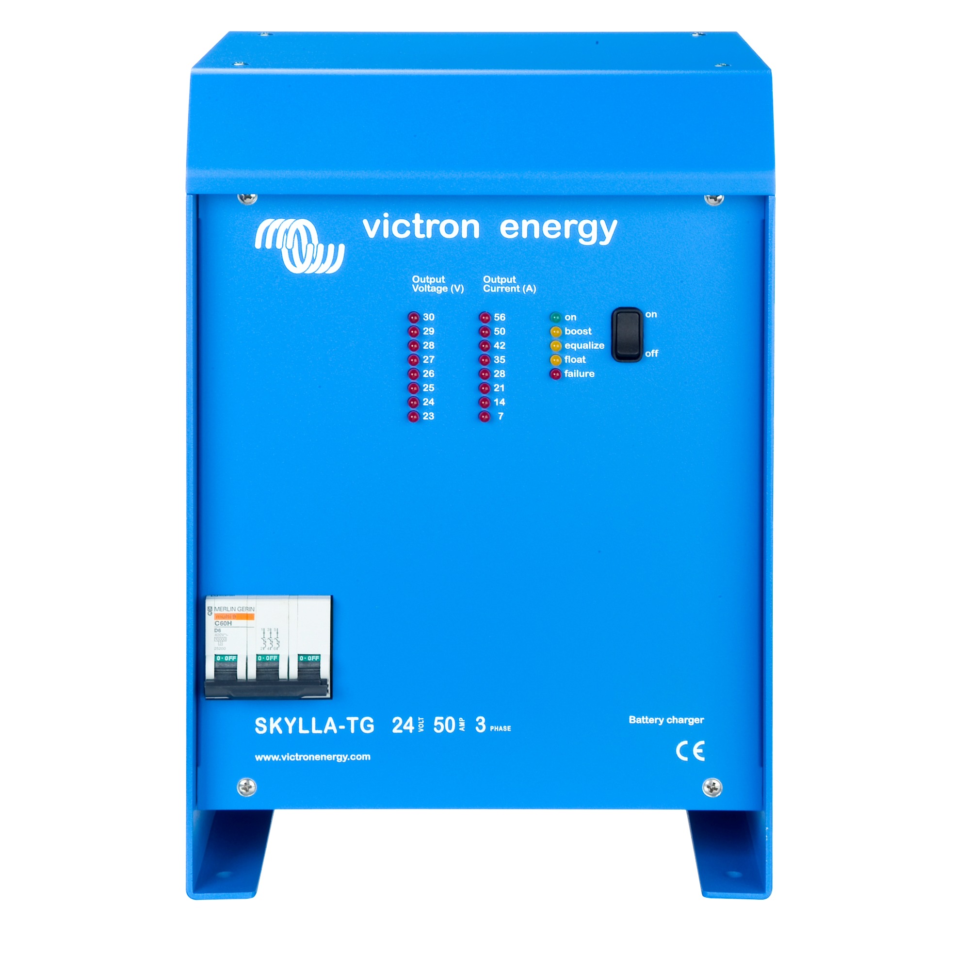 blaues Victron Skylla-TG Batterieladegerät 3-phasig Frontalansicht