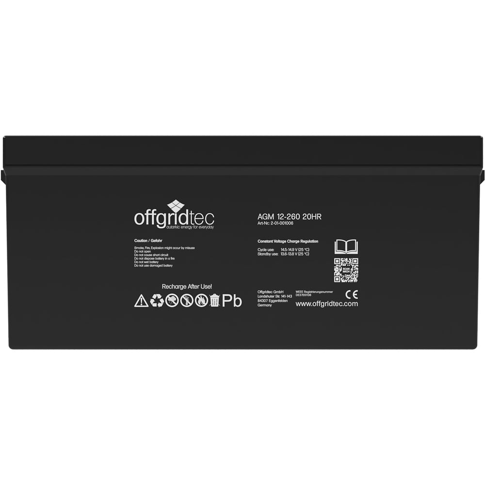 Batterie in schwarz, Ansicht von vorn, sichtbare Aufschrift und Ansteckpole