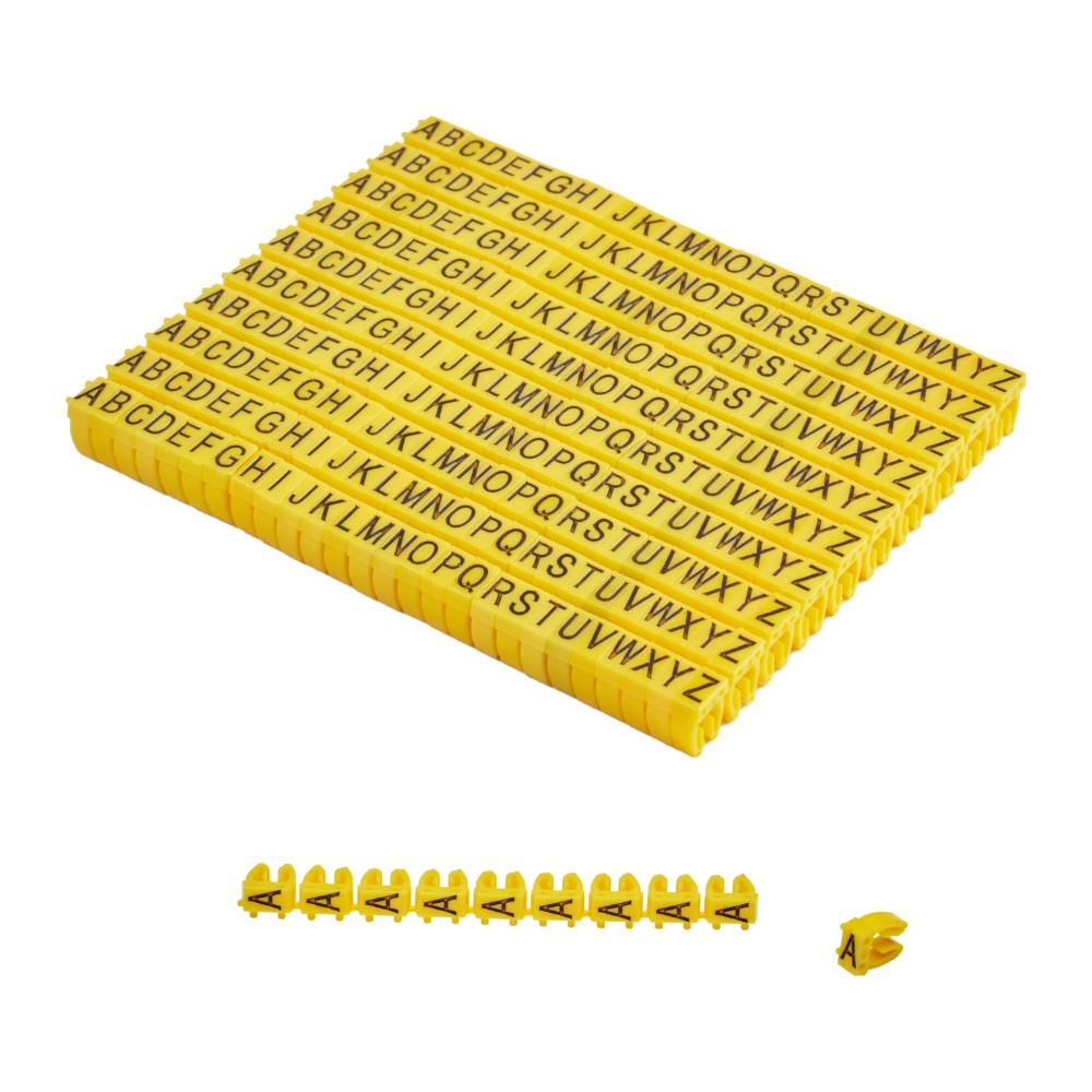 Offgridtec Cable Marker Clips A–Z, 260 pieces, for 2.5 mm² cable, 10 of each letter, yellow