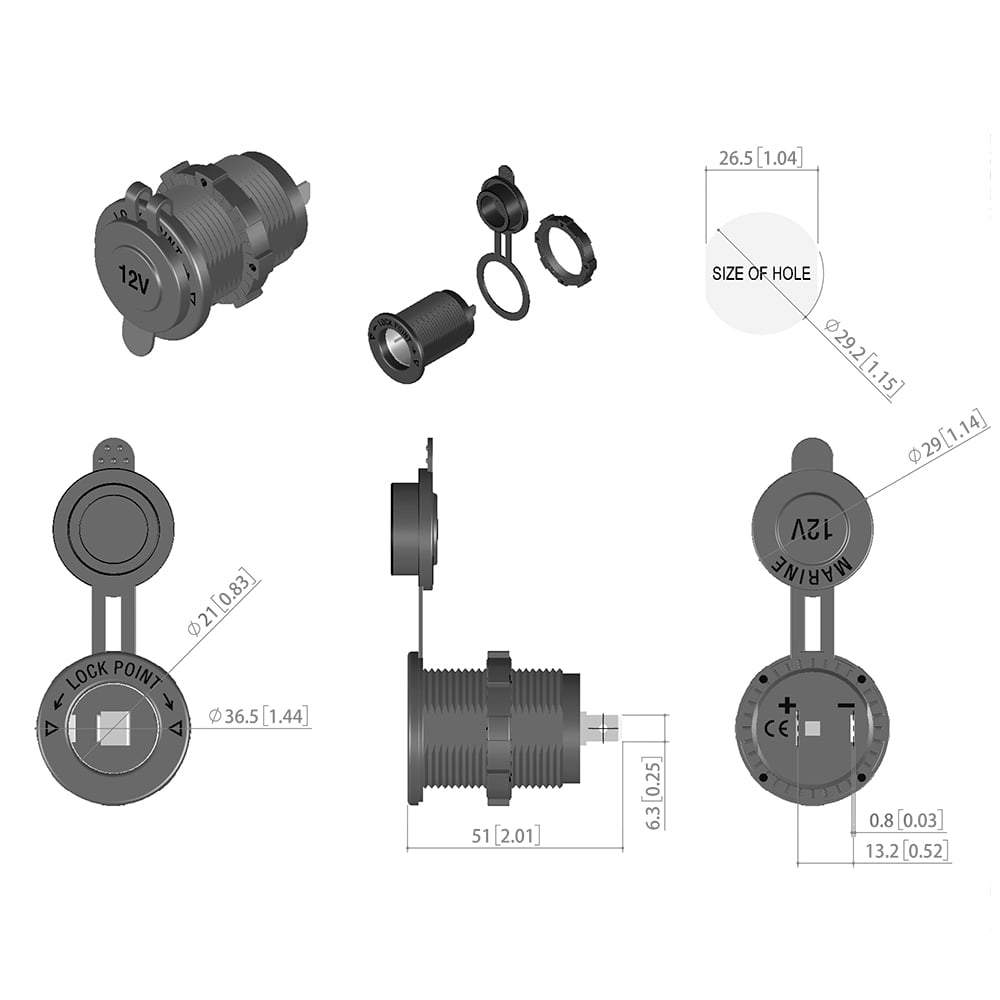 12V Steckdose DIN/Merit wasserdicht 15A 12/24V kompatibel, Einbau-Mont —  thegreenmonkey