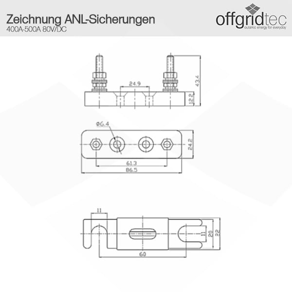 DC Sicherungshalter für Streifen-Sicherungen ANL bis 400A