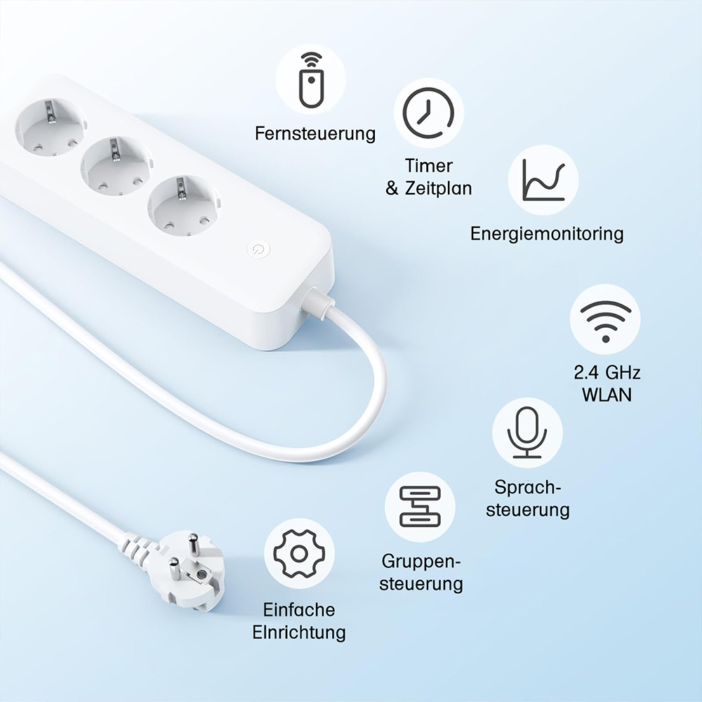 Offgridtec Smarte 3-fach Steckdosenleiste mit Smart Life- oder Tuya-App 1,8m Kabel