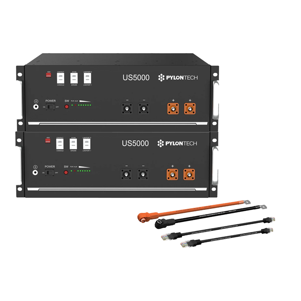 Pylontech 2x US5000 LiFePO4 Batterie 9,6kWh mit  Wechselrichter-Anschlusskabelset - Batterieschrank: nein, Kabel zu  Wechselrichter: ja