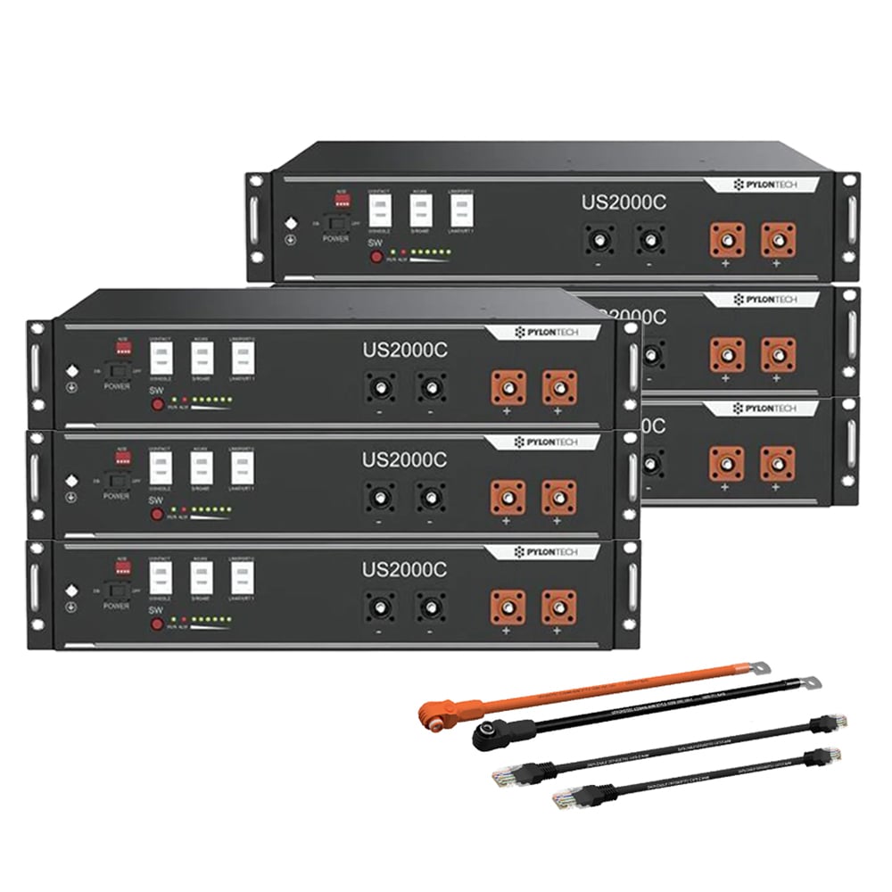 Pylontech 6x US2000C LiFePO4 Batterie 14,4kWh mit Wechselrichter-Anschlusskabelset