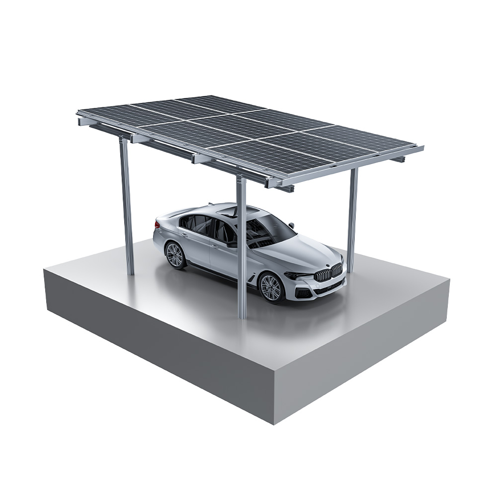 Aufgebautes 1er Carport mit PV-Modulen
