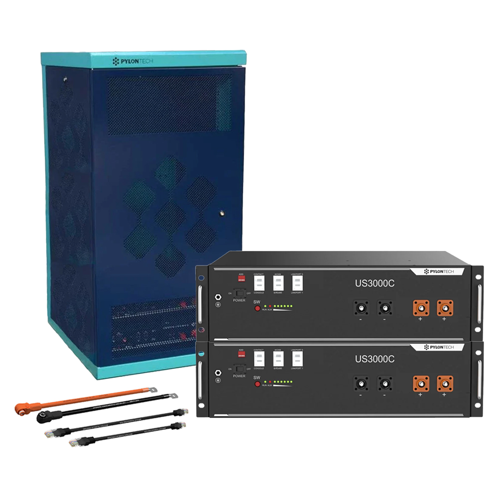 Pylontech 2x us3000c LiFePO4 battery 7kWh with inverter connection cable set and battery cabinet