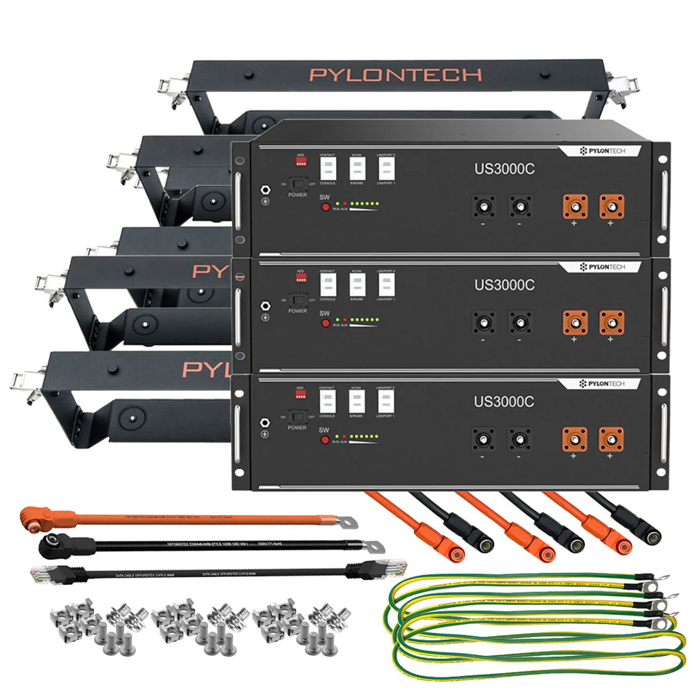 3x Pylontech US3000C LiFePO4 48V + Brackets + Anschlusskabel 10,5kWh Speicherpaket