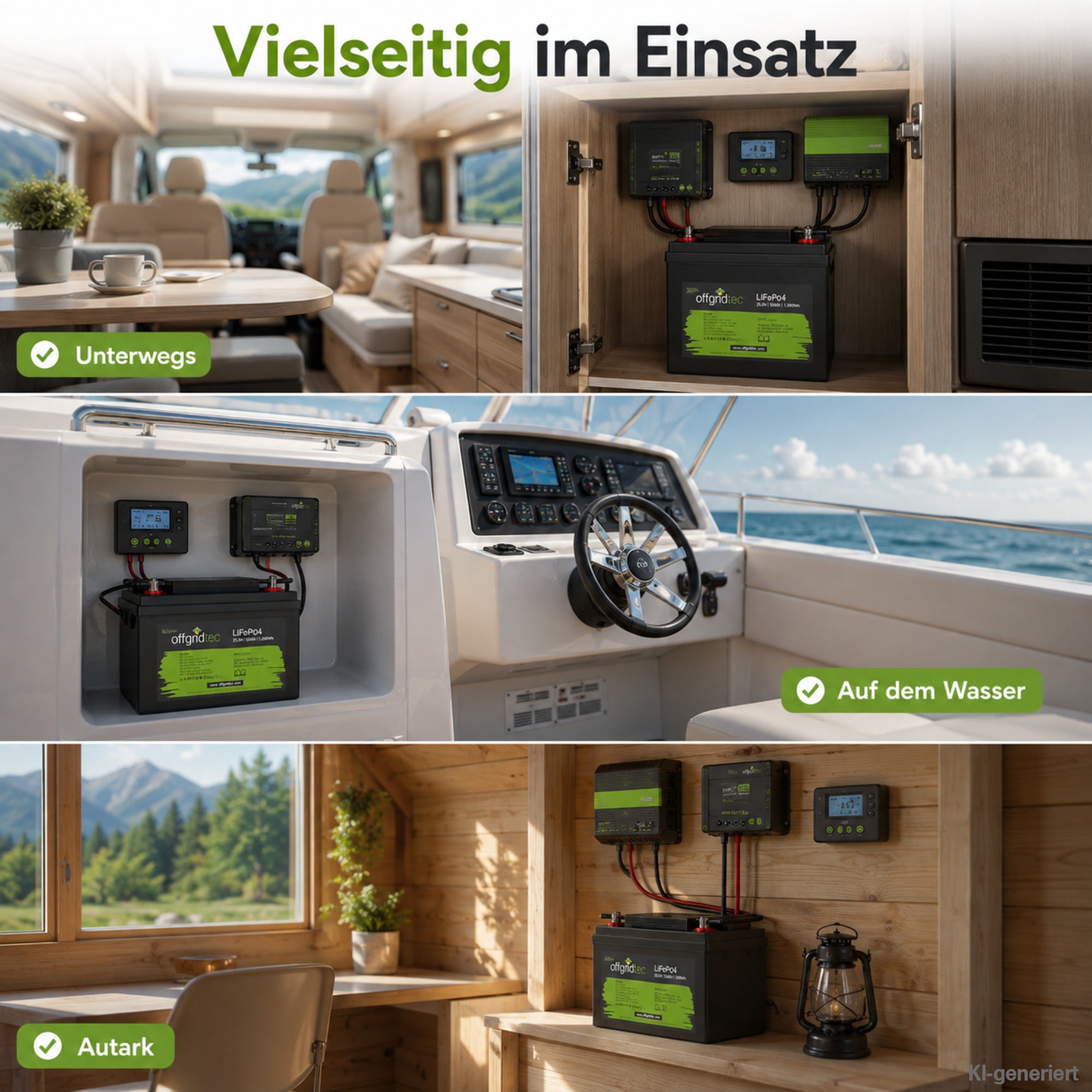 schwarze Offgridtec LiFePO4 Batterie 24V 50Ah Anwendungsgebiete