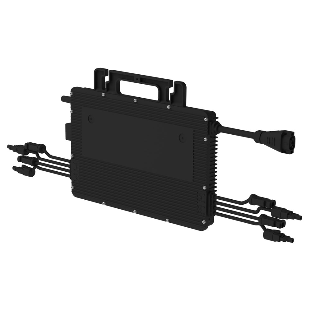 Rückansicht rechts oben: Hoymiles HMS-1600-4WB HiFlow Pro Inverter mit Anschlüssen und Montagelöchern in schwarz