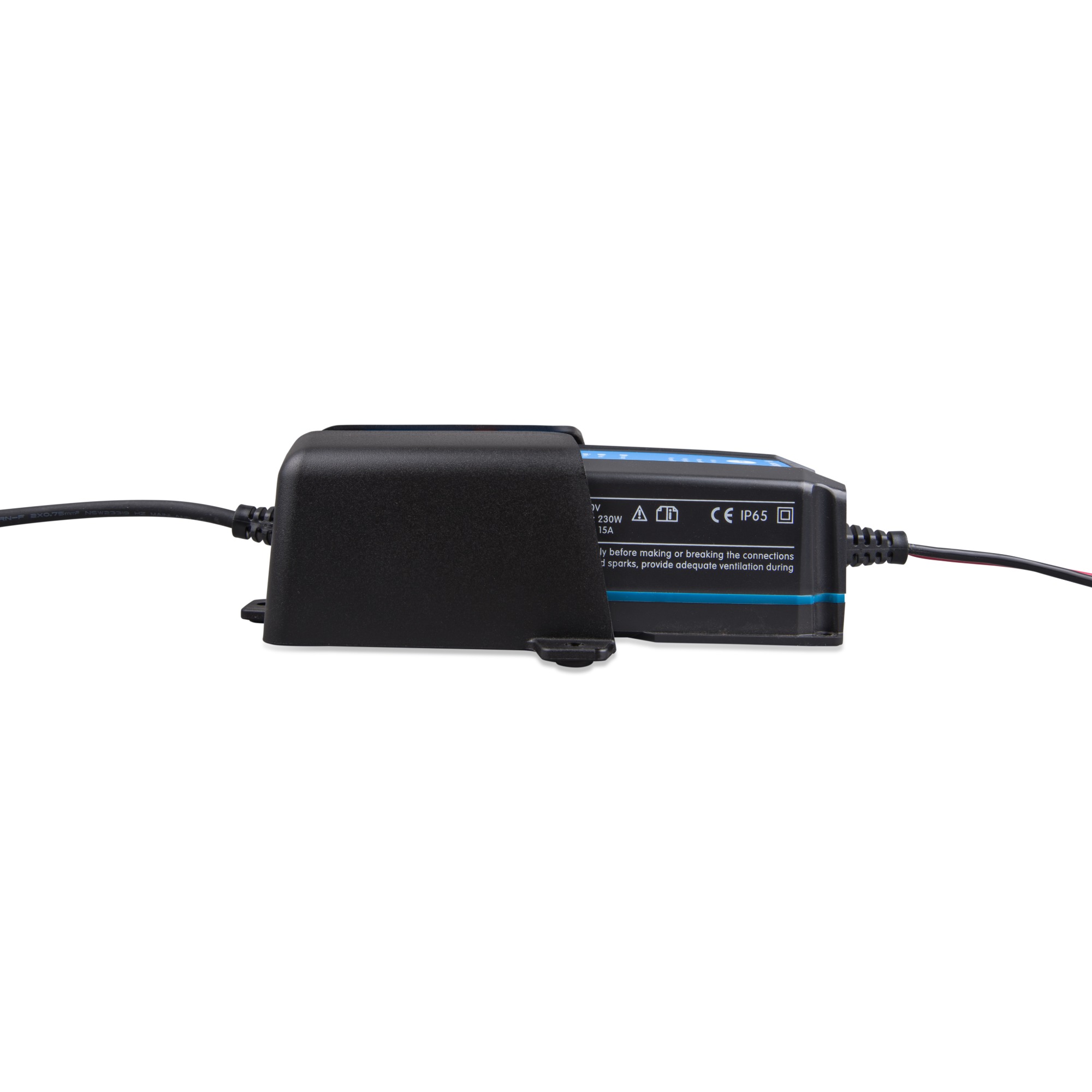 Victron Wandhalterung für Blue Smart IP65 Seitenansicht mit Batterieladegerät als Beispiel