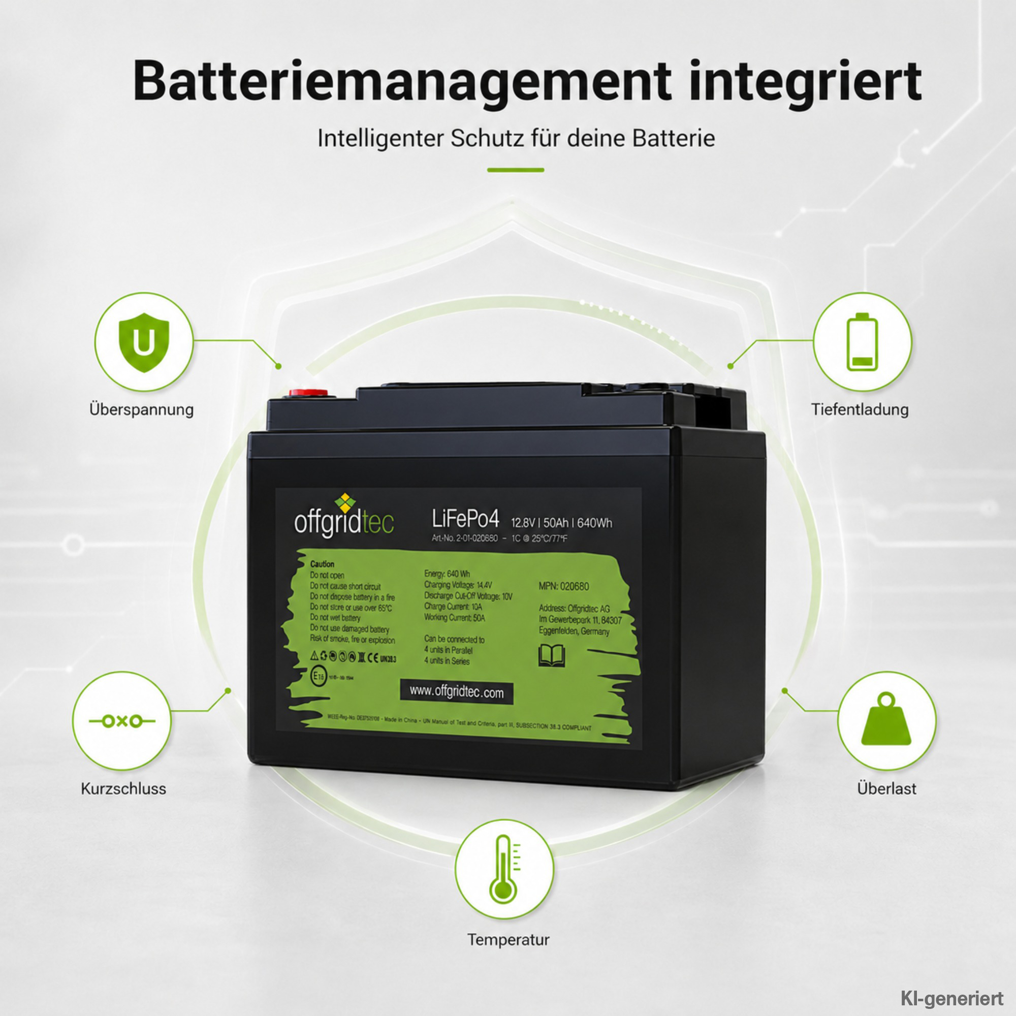 schwarze Offgridtec LiFePo4 Batterie 12V 50Ah