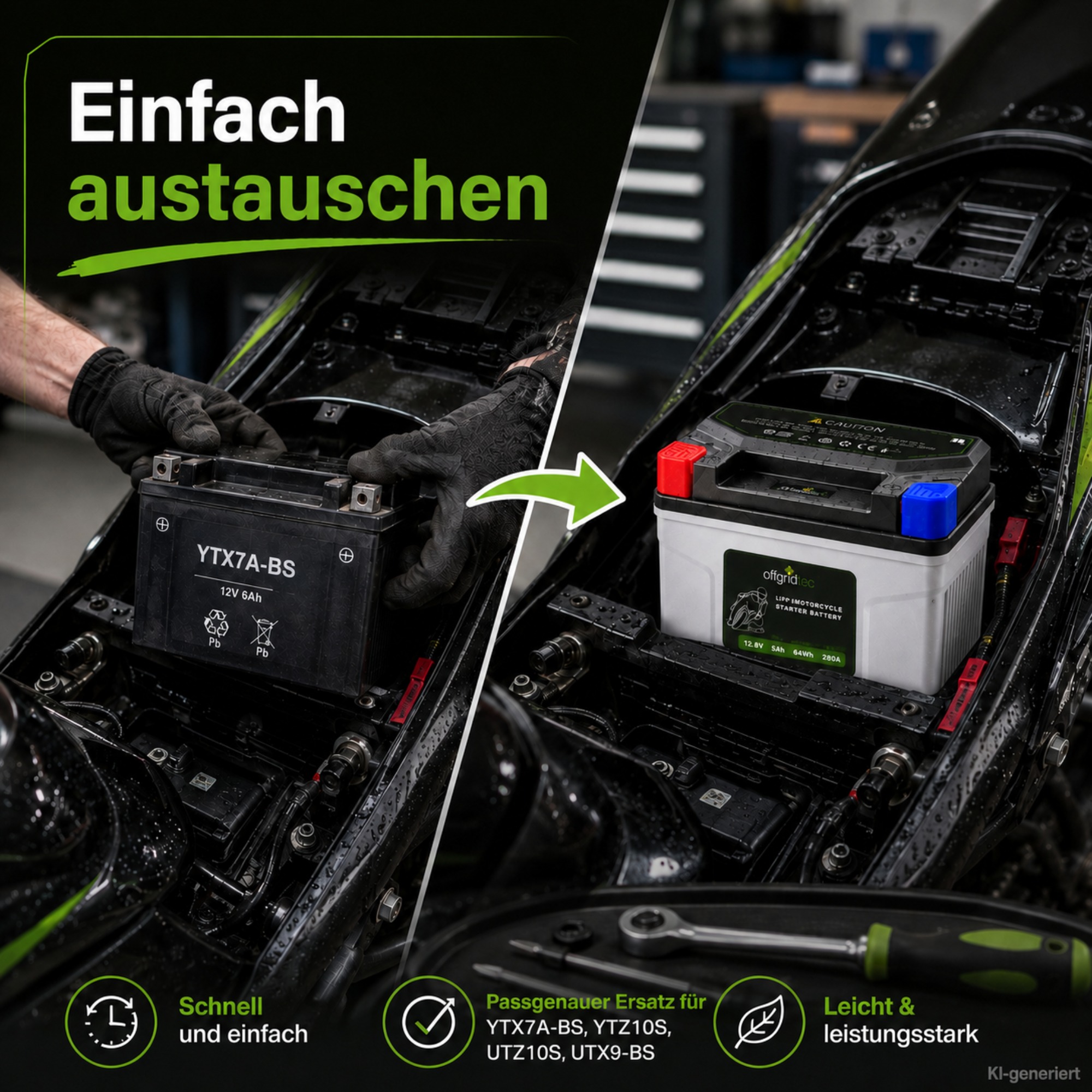 graue Motorradbatterie - Einfach austauschbar