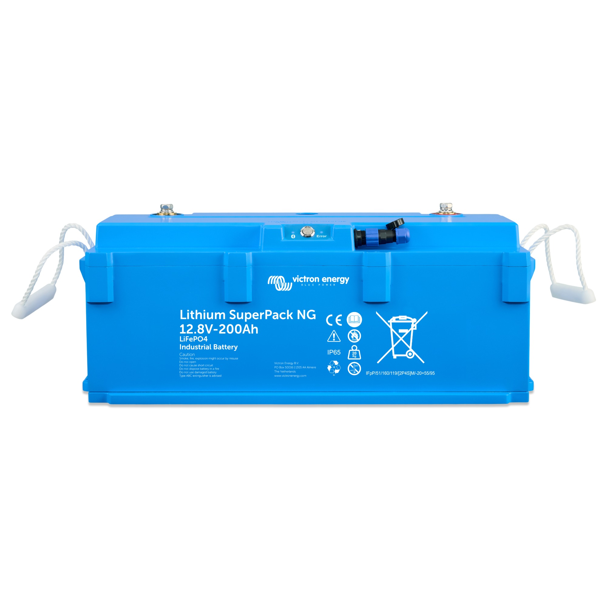 blauer Victron Lithium SuperPack NG 12V 200Ah Frontalansicht Vorderseite
