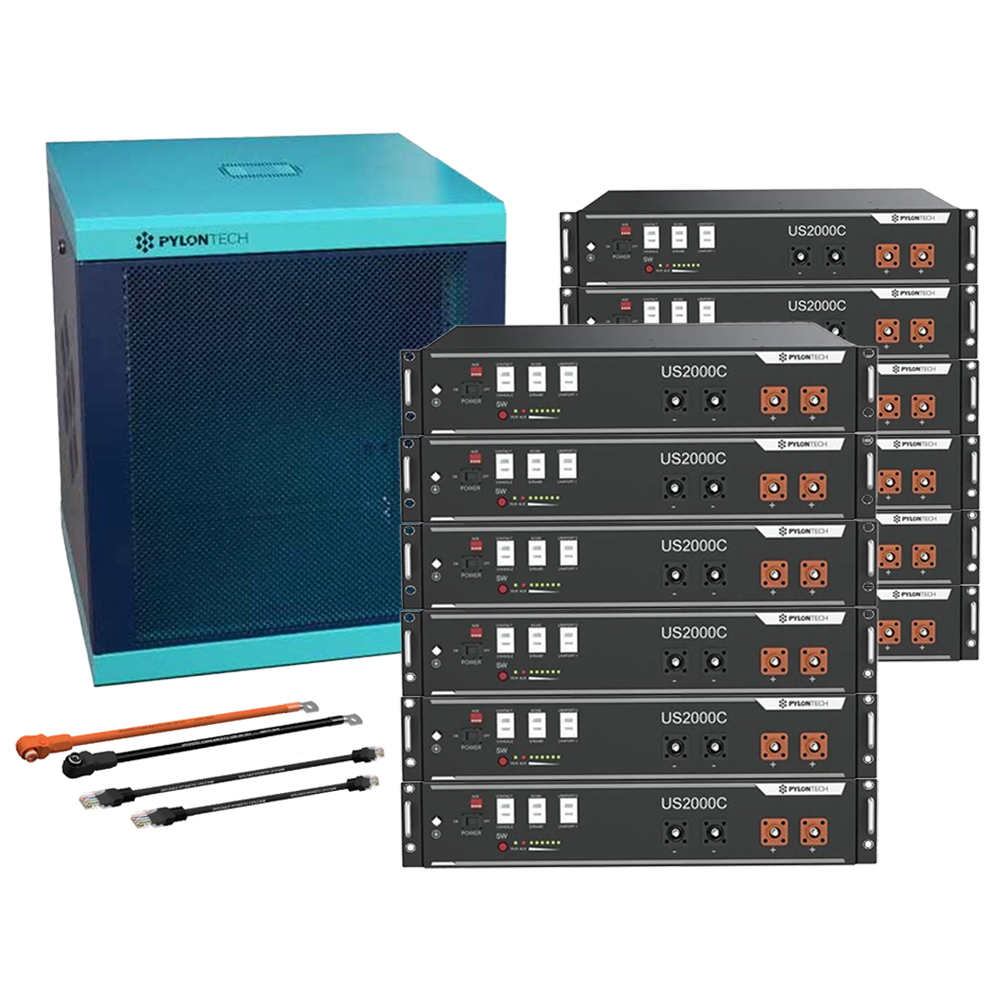 Pylontech 12x US2000CLiFePO4 Batterie 28,8kWh mit Wechselrichter-Anschlusskabelset und Batterieschrank