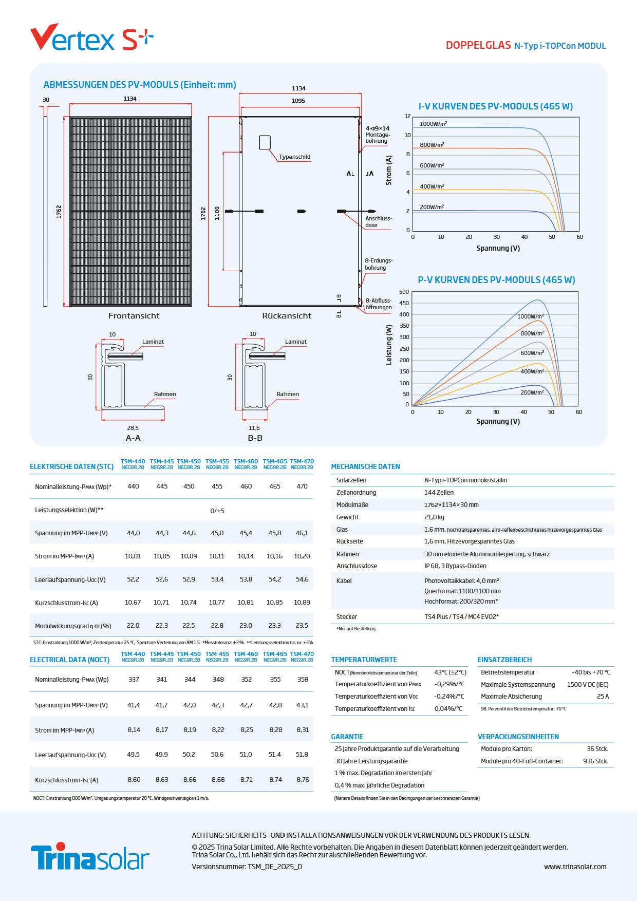 Trina Solar 470W Vertex S+ Double-Glass N-Type i-TopCon Solar Module