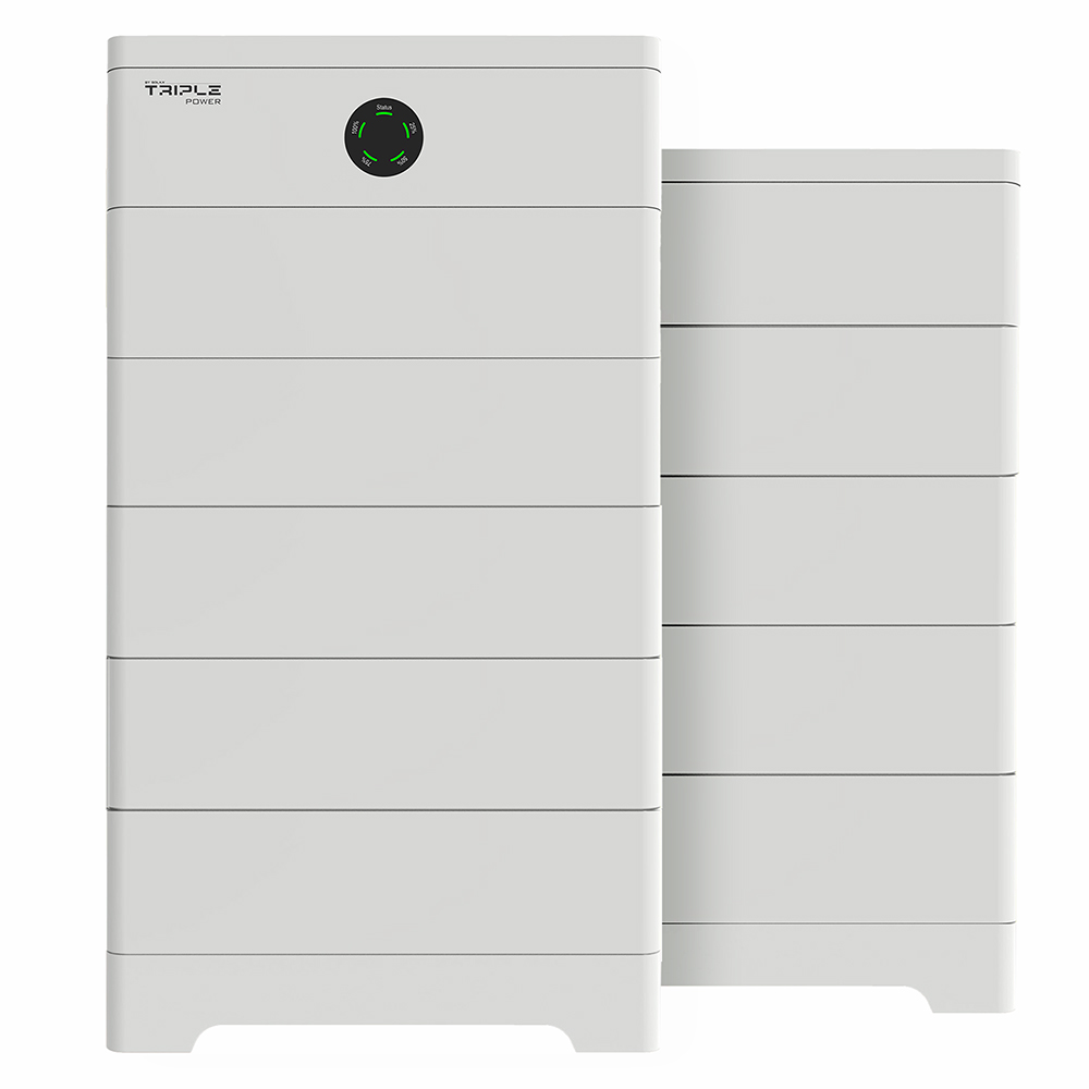 Weißes SolaX TSYS-HS51 Speichersystem mit neun TB-HS51 Hochvolt-Batterien und einem TBMS-S51 BMS
