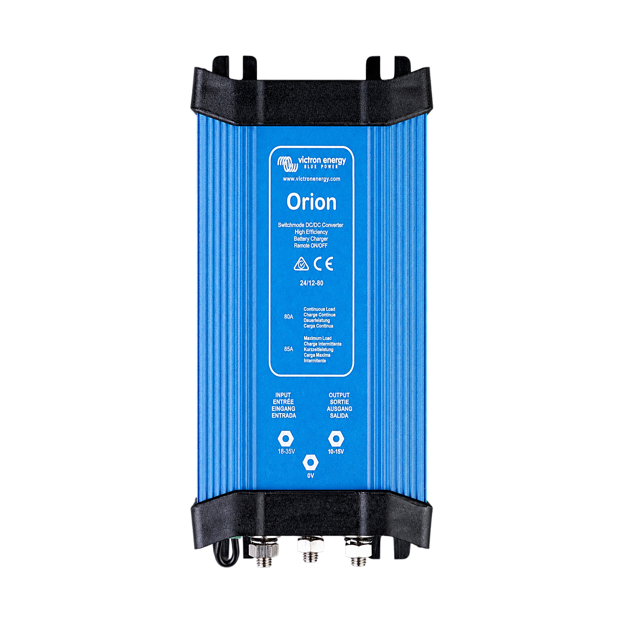 blauer Victron Orion DC-DC Wandler Frontalansicht Oberseite