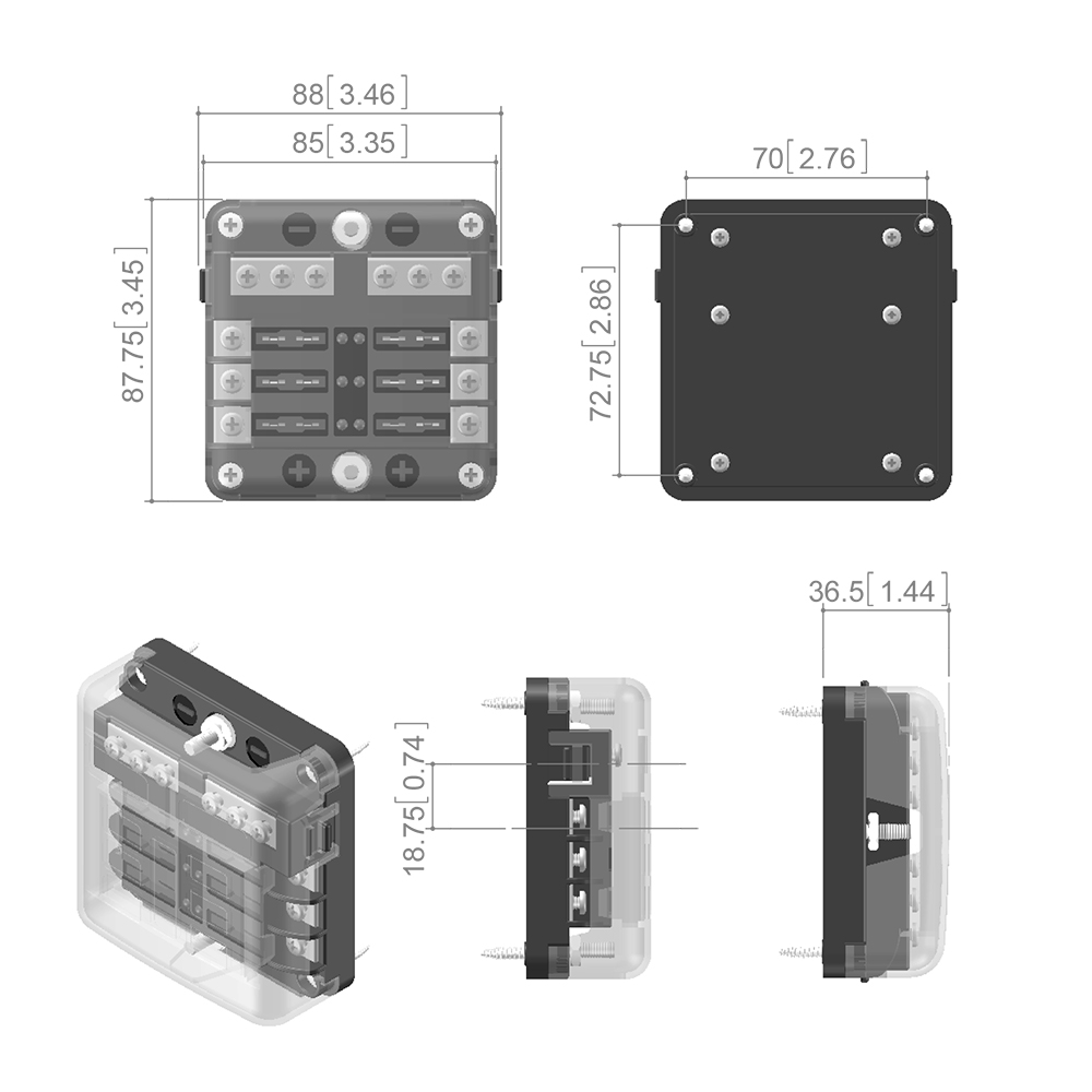 Sicherungsverteiler 6-fach mit LED-Kontrolleuchten