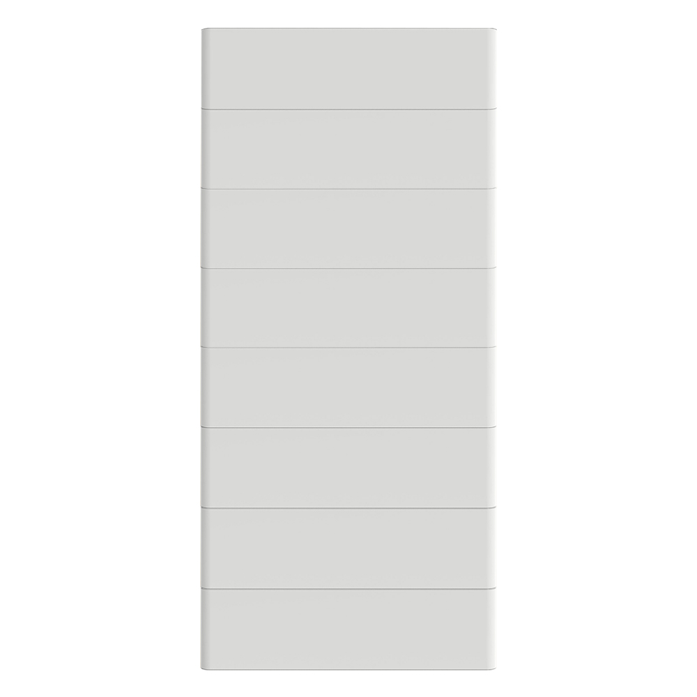 Weißes T-BAT Hochvolt-Batteriesystem mit 7 TP-HS36 Hochvoltbatterien und einem TBMS-MCS0800E BMS