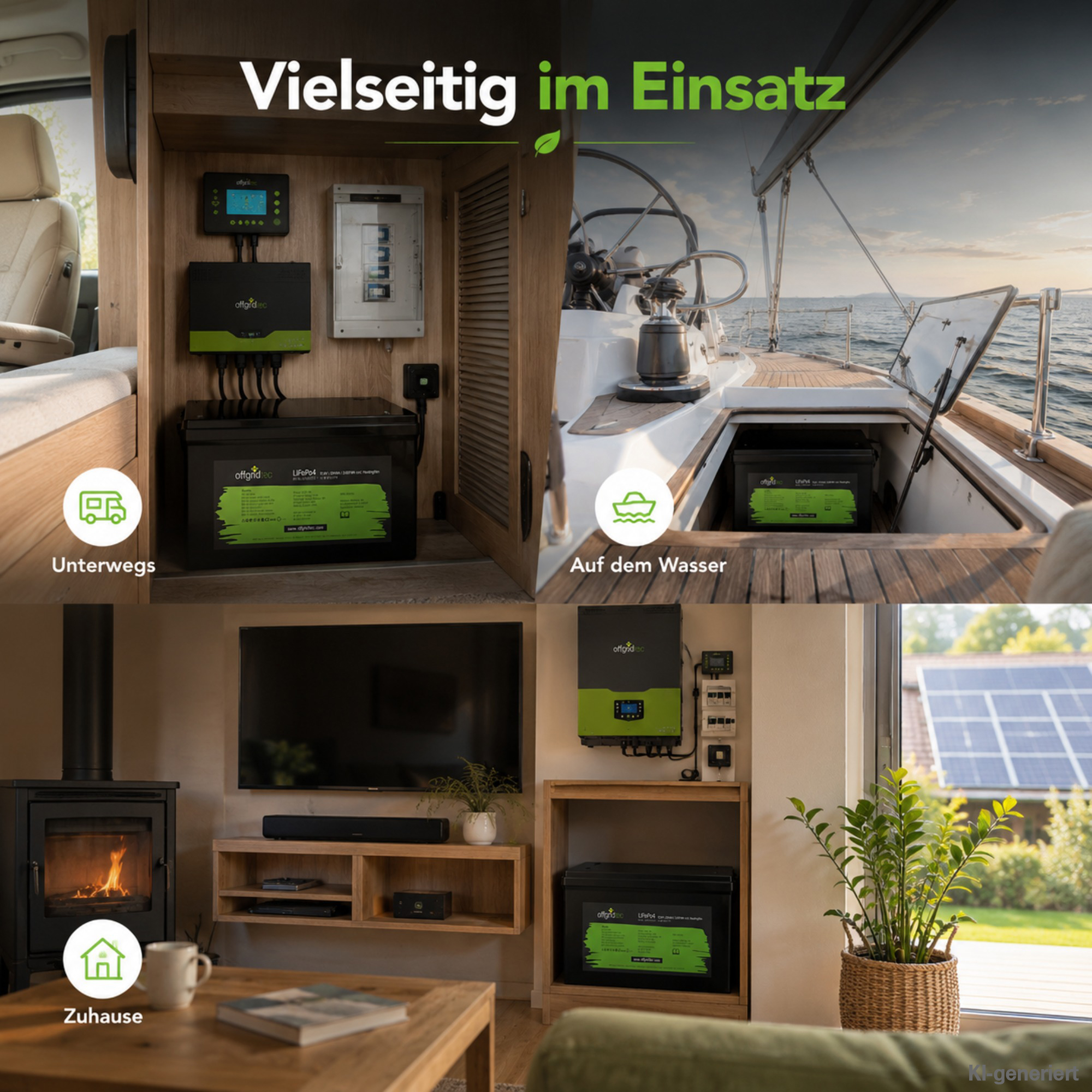 schwarze Offgridtec LiFePO4 Batterie 12V 304Ah mit Heizmatte Anwendungsgebiete