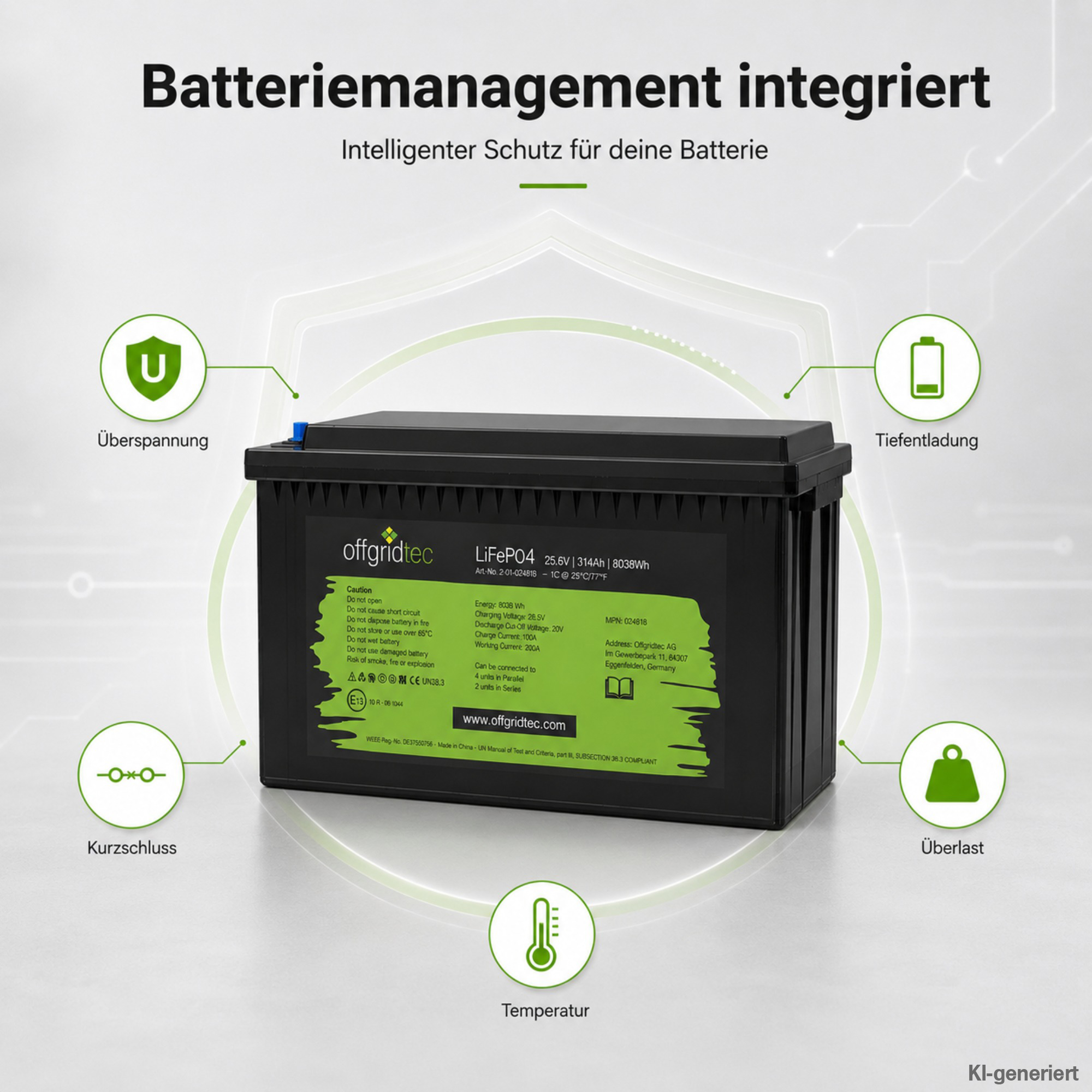 schwarze Offgridtec LiFePO4 Batterie 24V 314Ah integriertes Batteriemanagement