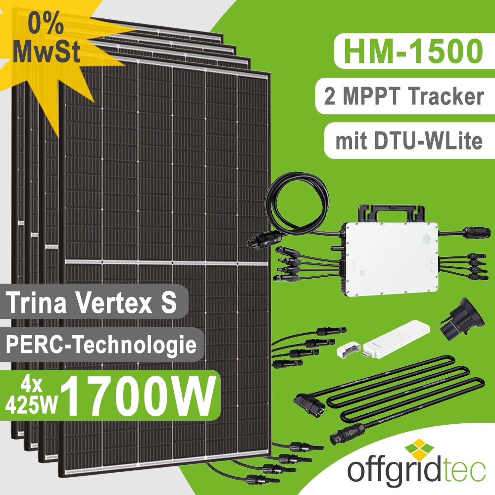 Offgridtec Balkonkraftwerk 1700W HM-1500 DTU-WLite Trina Vertex-S 425 Mini-PV Solaranlage