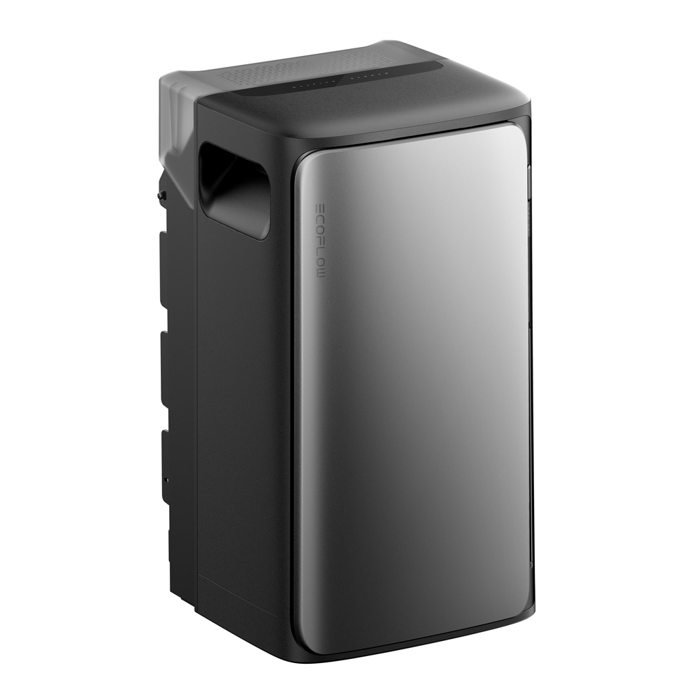 Schrägansicht: EcoFlow Stream AC Pro 1,92kWh Batterie; schwarz mit silberner Frontabdeckung