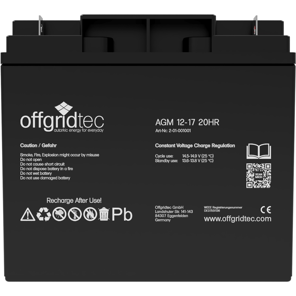 12 Volt 17Ah Batterie in AGM-Qualität von Offgridtec