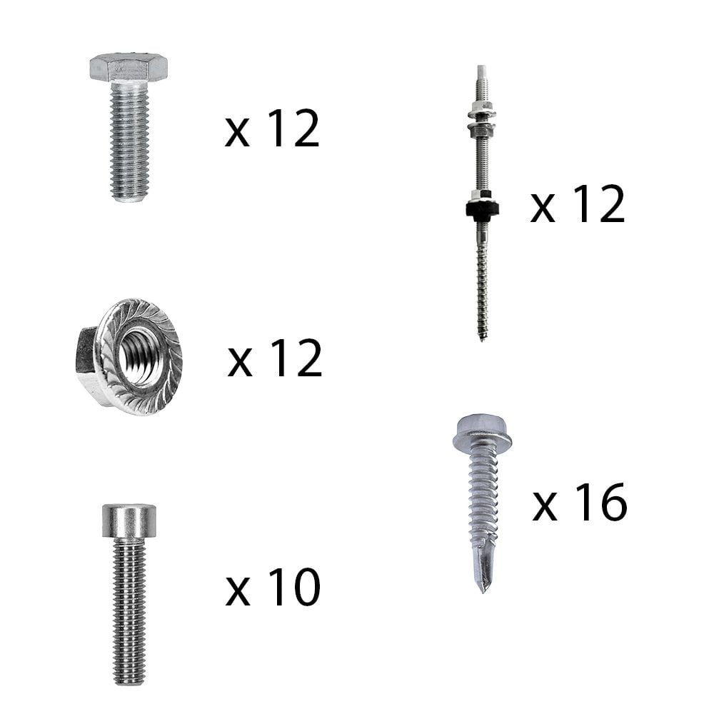 Mounting kit with hanger bolts for pitched roof mounting 4 solar panels