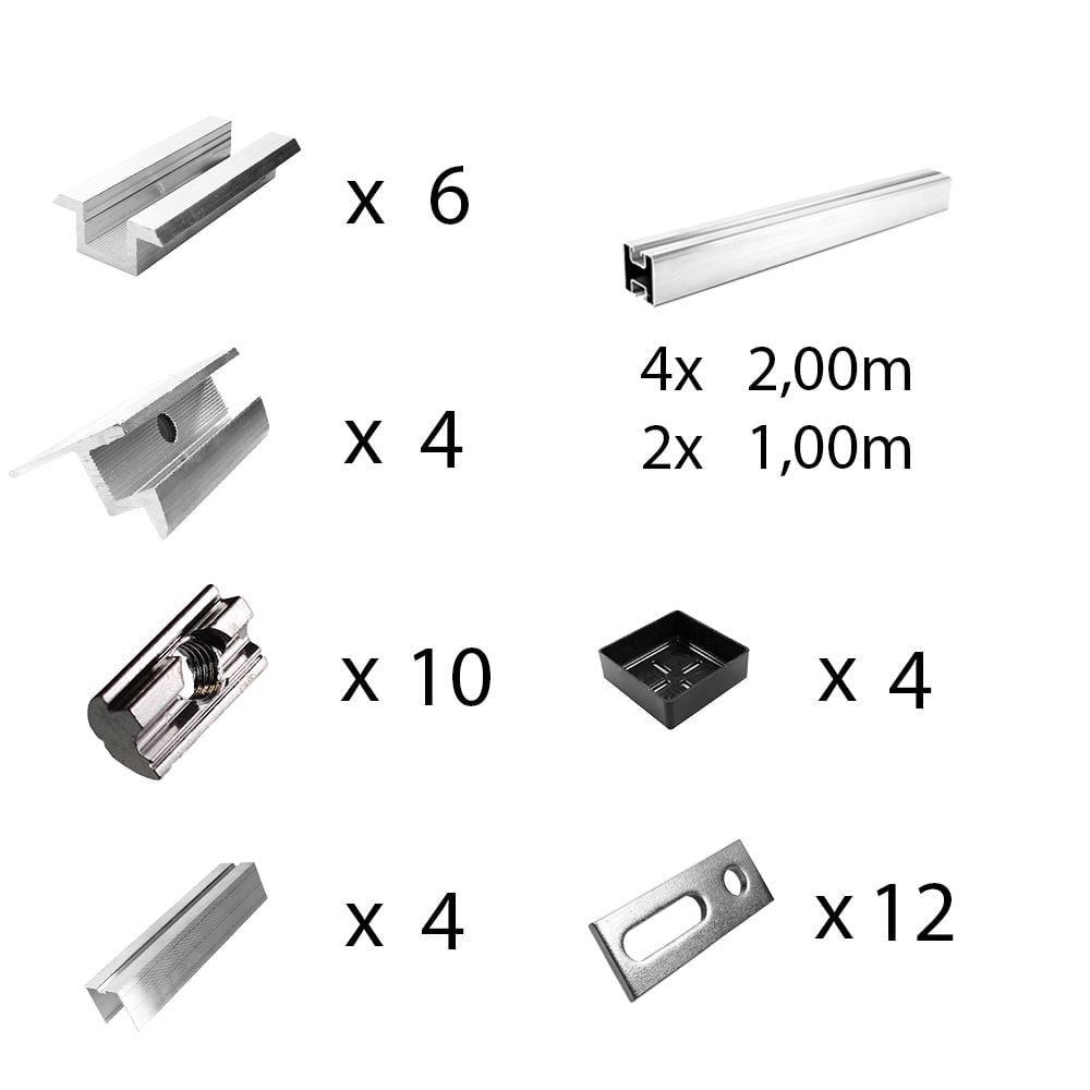 Mounting kit with hanger bolts for pitched roof mounting 4 solar panels