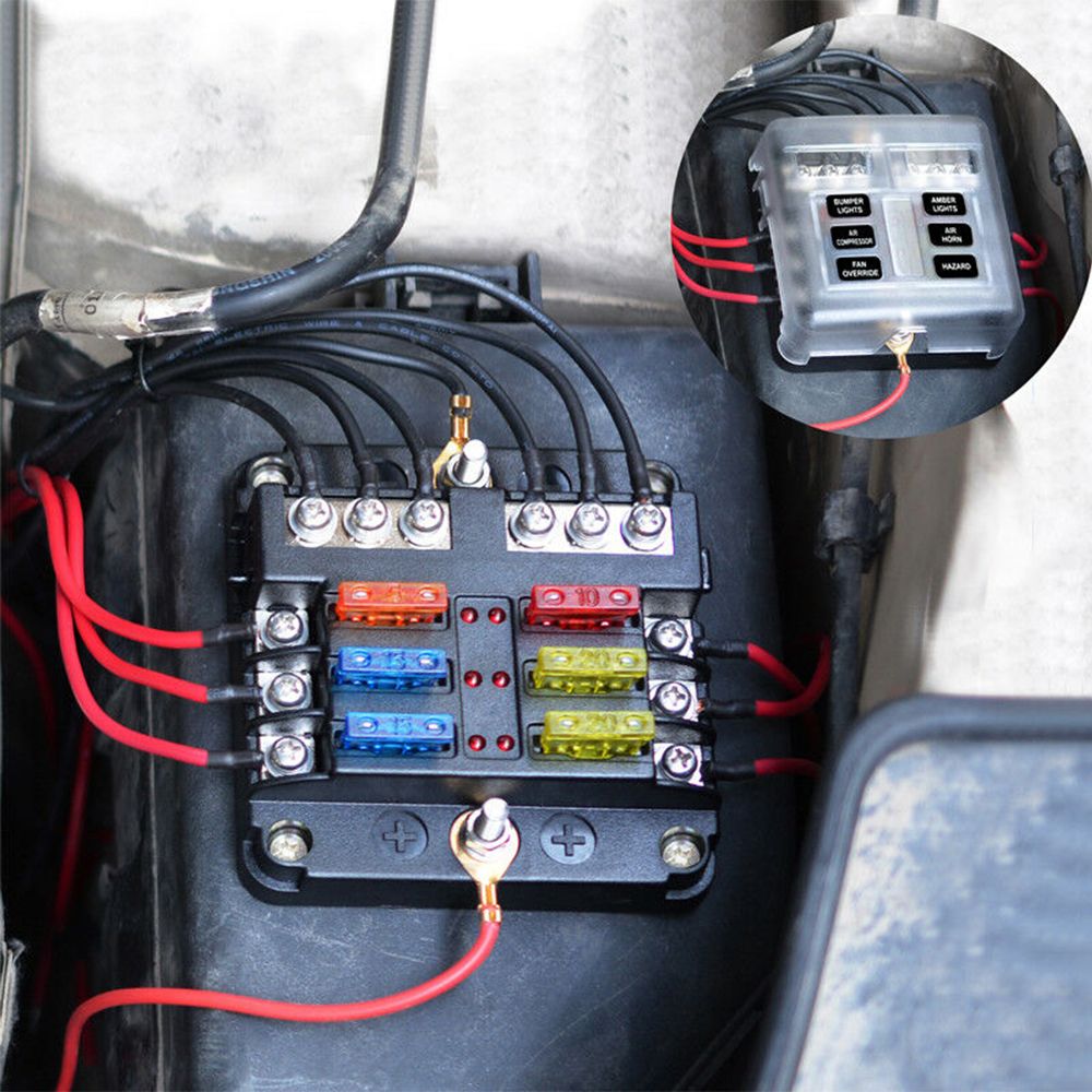 Kfz-Sicherungshalter 6-fach Mit LED-Anzeige – Für Auto, Boot, Wohnmobil & Mehr – Inkl. Schutzdeckel & DIY-Aufkleber